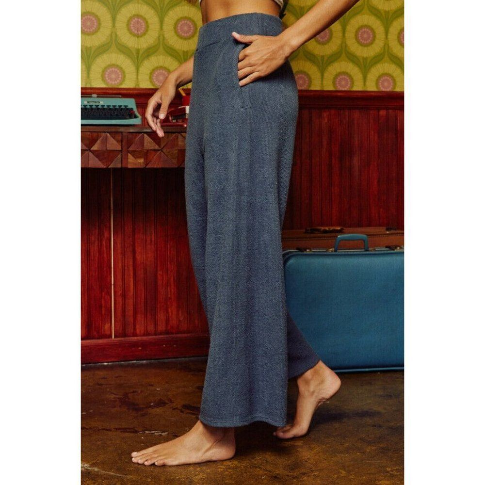 Bucketlist Women's Ribbed Knit Cropped Culotte Style Pant in Charcoal S-L P5205 - Picture 7 of 9
